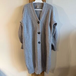 (NUDE) 100% Wool Long Cardigan Sweater - Gray